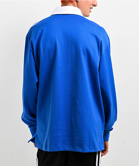 adidas Originals Adicolor Polo Blue Long Sleeve Rugby Shirt Zumiez