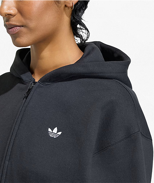 adidas Originals Essentials Fleece Black Crop Zip Hoodie | Zumiez