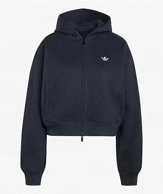 ③ls4444 adidas Originals Essentials Fleece Black Crop Zip Hoodie | Zumiez