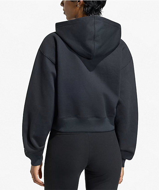 adidas Originals Essentials Fleece Black Crop Zip Hoodie | Zumiez