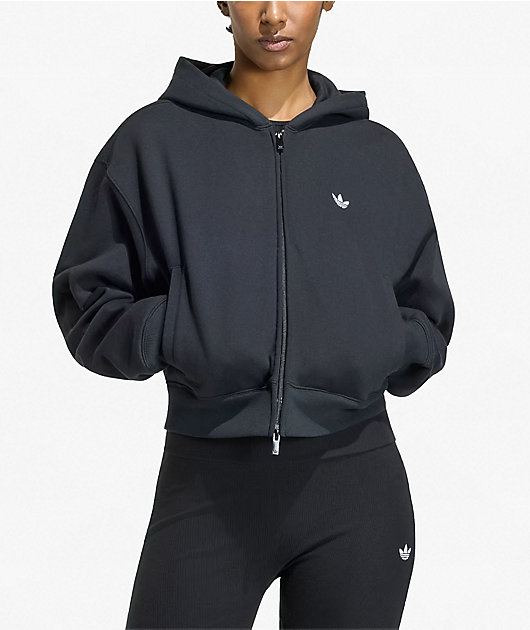   ブラック フーディ adidas Originals Essentials Fleece Black Crop Zip Hoodie | Zumiez