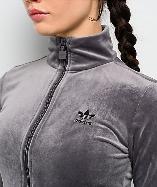 adidas Originals Essentials Purple Velour Zip Crop Track Jacket