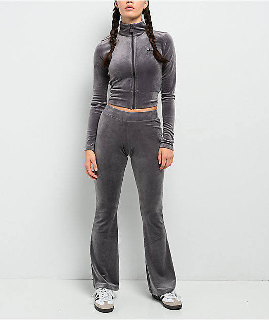 adidas Originals Essentials Purple Velour Zip Crop Track Jacket