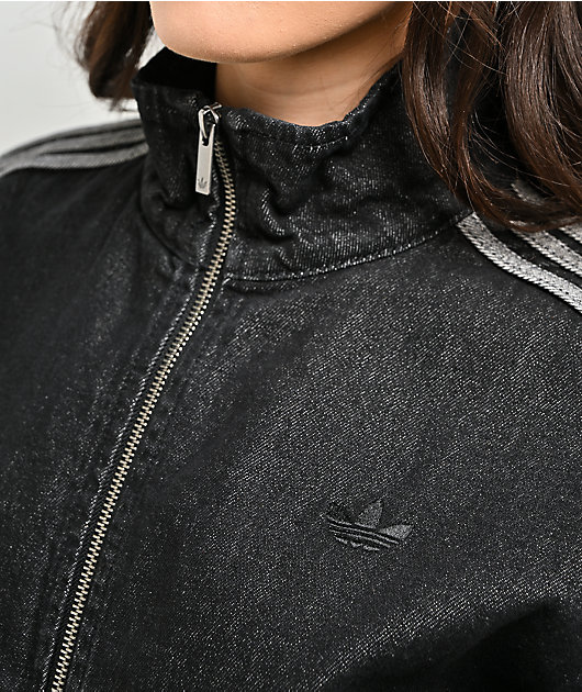 adidas Originals Firebird Black Wash Crop Denim Zip Jacket