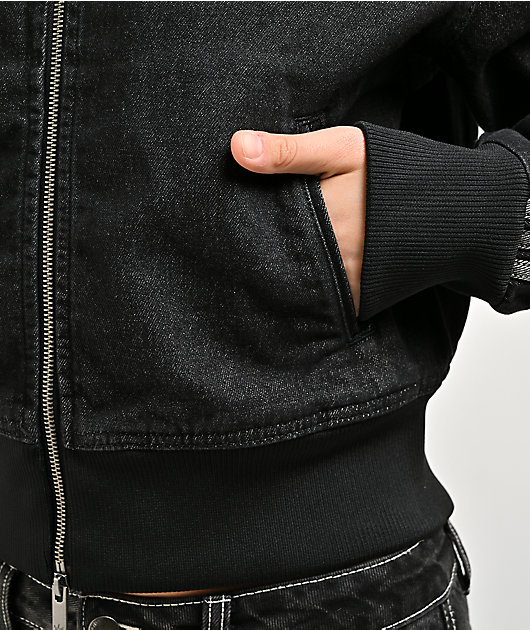 adidas Originals Firebird Black Wash Crop Denim Zip Jacket