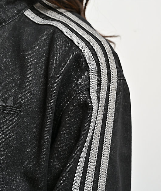 adidas Originals Firebird Black Wash Crop Denim Zip Jacket
