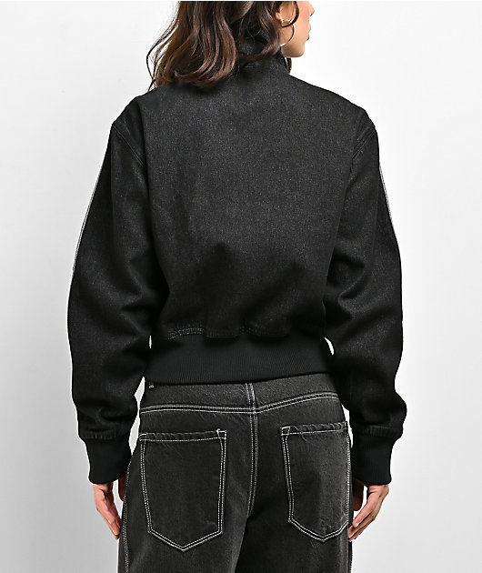 adidas Originals Firebird Black Wash Crop Denim Zip Jacket