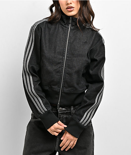 adidas Originals Firebird Black Wash Crop Denim Zip Jacket