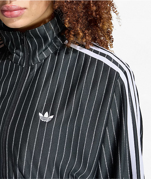 adidas Originals Firebird Pinstripe Black & Silver Metallic Crop Track Jacket