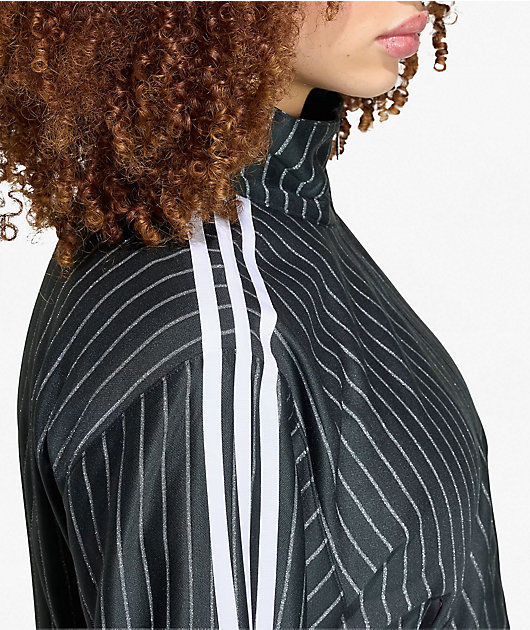adidas Originals Firebird Pinstripe Black & Silver Metallic Crop Track Jacket