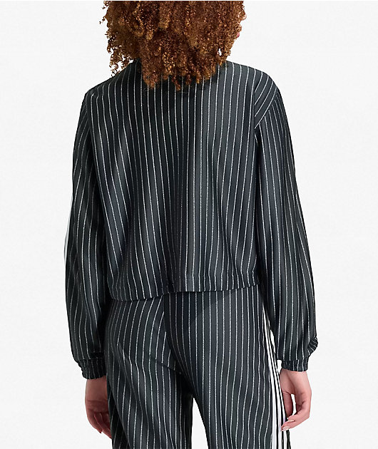 adidas Originals Firebird Pinstripe Black & Silver Metallic Crop Track Jacket