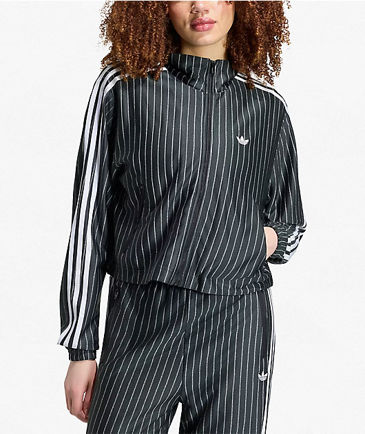 adidas Originals Firebird Pinstripe Black & Silver Metallic Crop