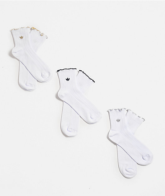 adidas Originals Metal Ruffle 3-Pack White Ankle Socks