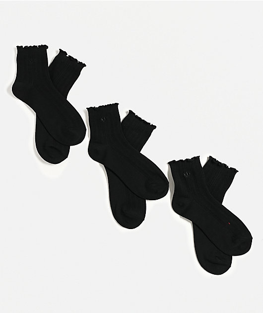 adidas Originals Ruffle 3-Pack Black Ankle Socks