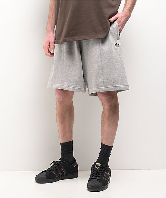 adidas Originals Shmoofoil Featherweight Heather Grey & Dark Brown Sweat  Shorts