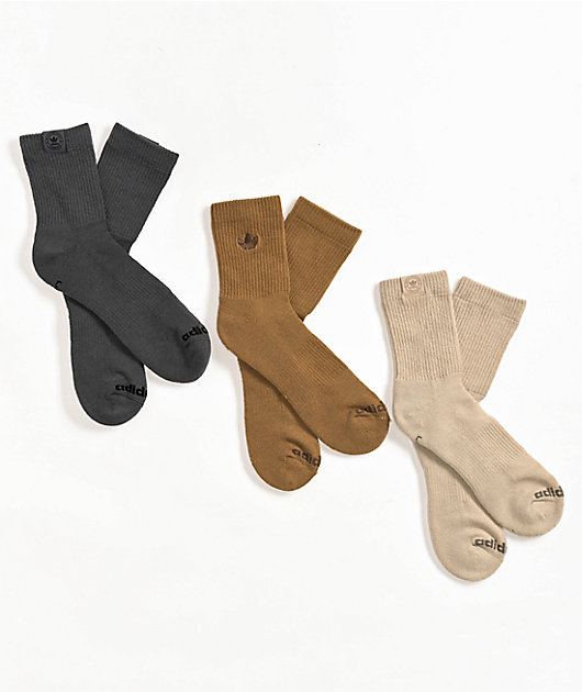 adidas Originals Trefoil Pack Brown, Beige Grey Mid Crew Socks