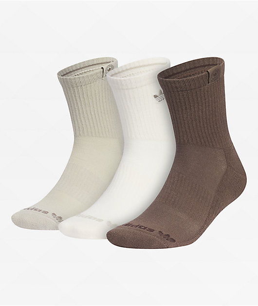 adidas Originals Trefoil 3 Pack Brown Beige Grey Mid Crew Socks Zumiez