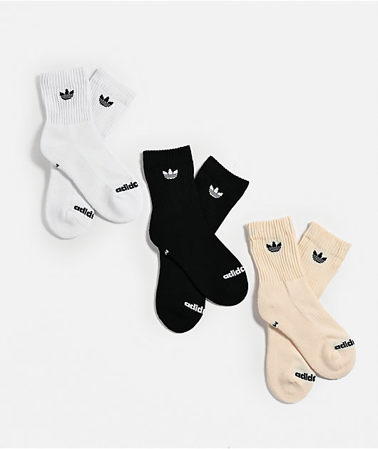 adidas Originals Trefoil Black, White & Beige 3 Pack High Quarter Crew Socks