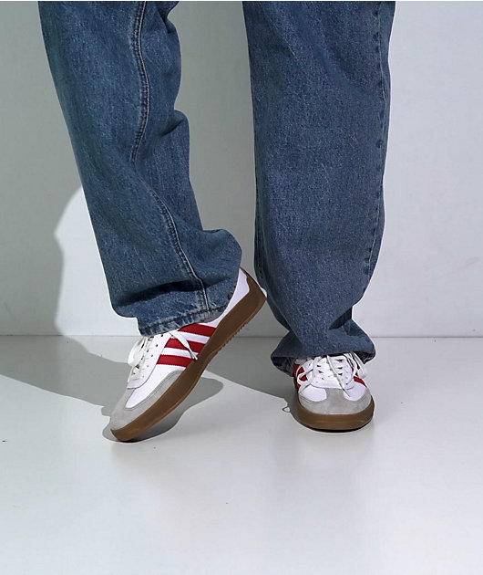 adidas Puig Samba Cloud White, Better Scarlet, & Gum Skate Shoes