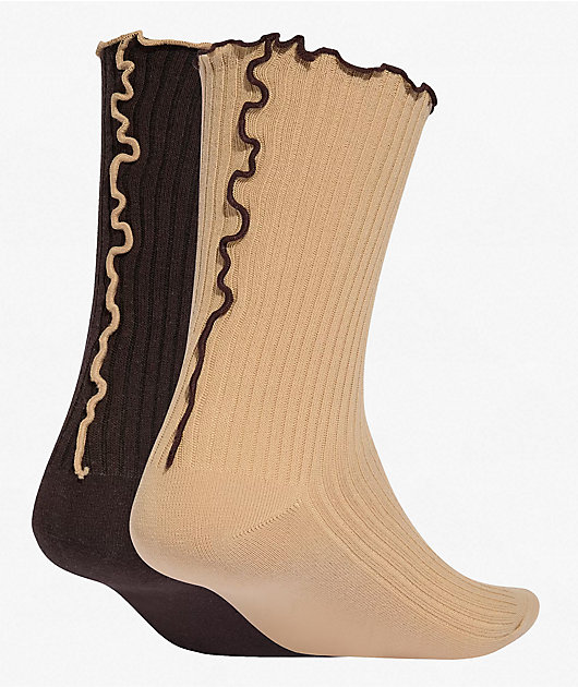 adidas Ruffle 2 Pack Magic Beige & Aurora Coffee Crew Socks
