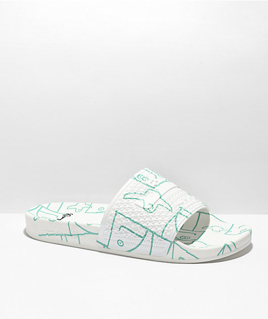 adidas Shmoofoil White & Mint Slide Sandals