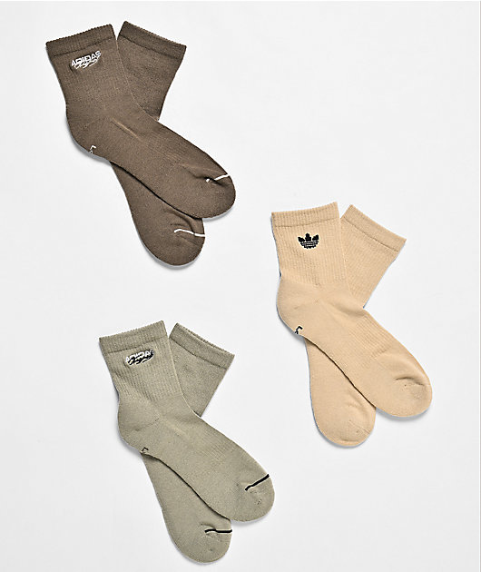 adidas Signature Brown, Khaki & Grey High Quarter Crew Socks