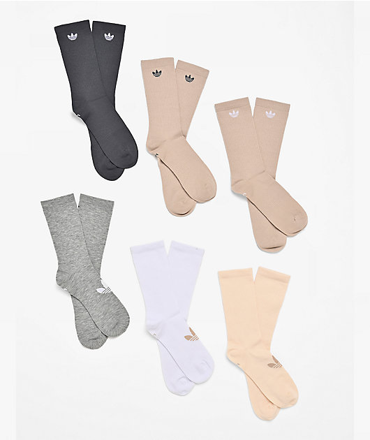 adidas Superlite 6 Pack Beige, Grey & White Crew Socks