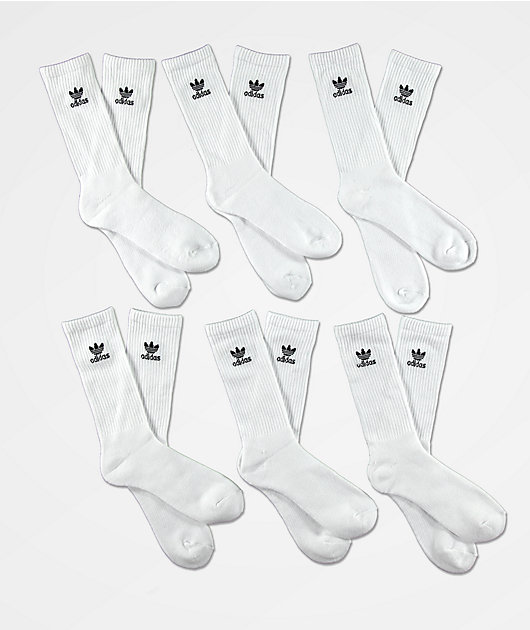 adidas Trefoil 6 Pack White Crew Socks