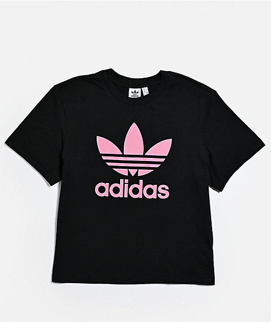 adidas Trefoil Black & Pink Boxy T-Shirt
