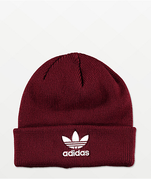 adidas Trefoil Burgundy White Beanie