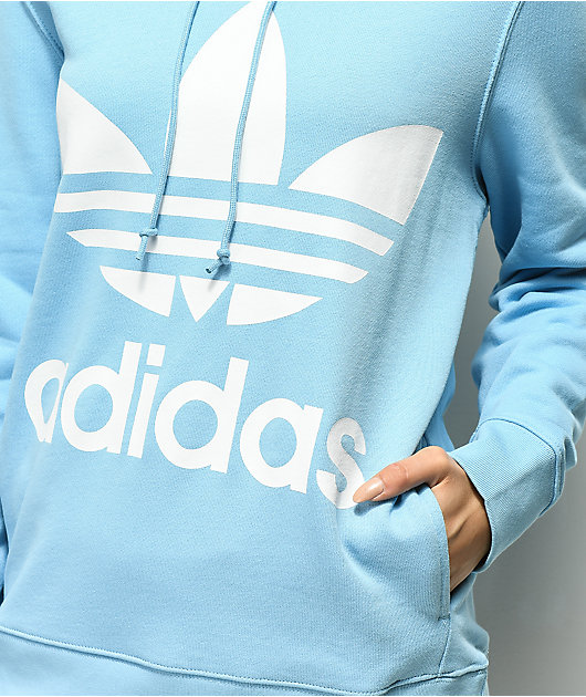 adidas trefoil logo light blue hoodie