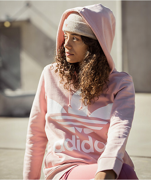light pink adidas trefoil hoodie