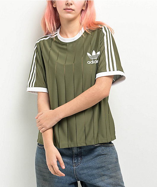 adidas adicolor 3 Stripes Pinstripe Olive T Shirt