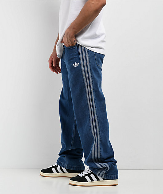 【adidas】 loose denim pants Medium Blue Denim adidas adicolor Firebird Medium Blue Denim Jeans | Zumiez