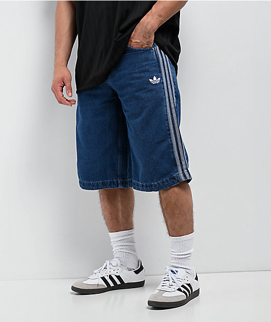 adidas adicolor Firebird Medium Blue Denim Shorts | Zumiez