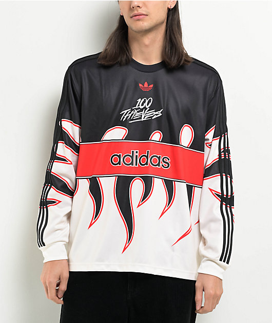 adidas x 100 Thieves Black, White & Red Long Sleeve T-Shirt