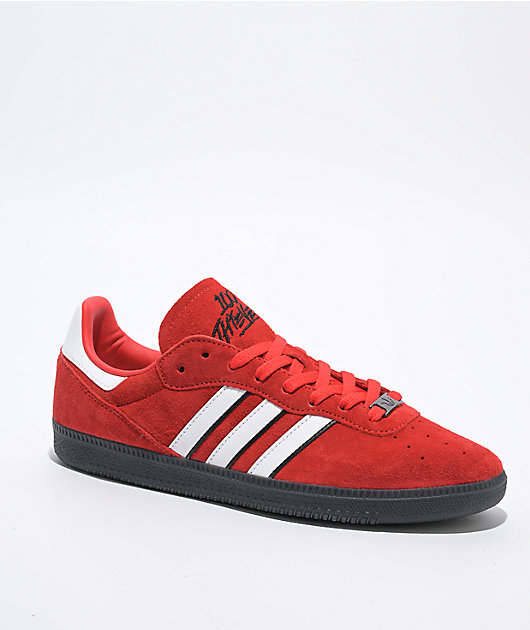 Red and white adidas shoes on sale