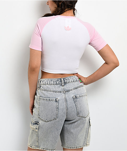 adidas x Care Bears Pink & White Ringer Crop T-Shirt