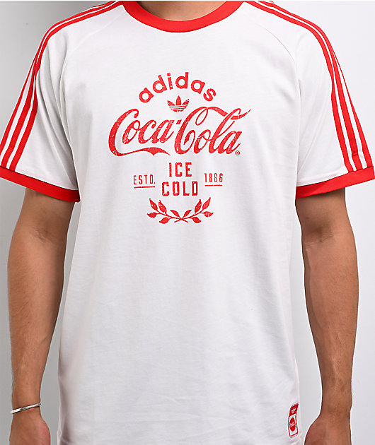 adidas x Coca-Cola Classic Sport Cali Cream & Red Ringer T-Shirt