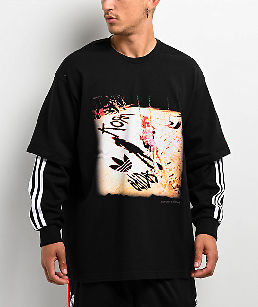 KORN tシャツ adidas x Korn Black 2fer Long Sleeve T-Shirt | Zumiez
