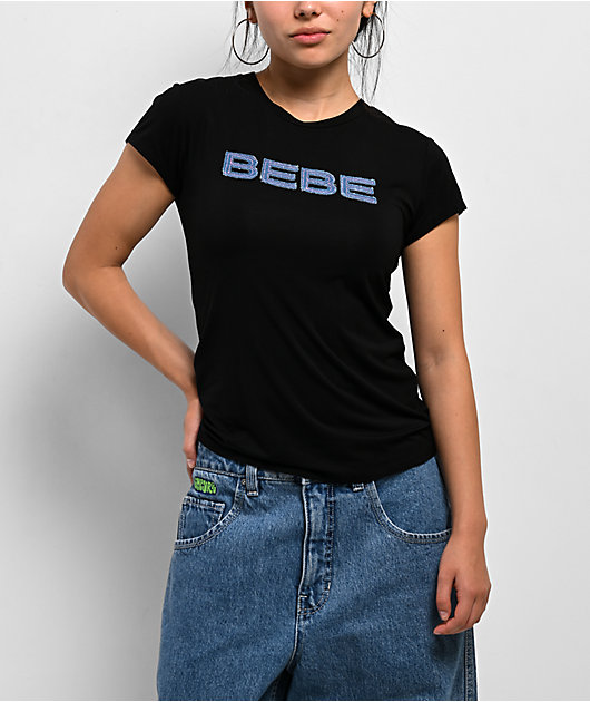 bebe Denim Patch Black T-Shirt
