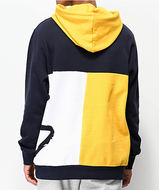 navy blue and yellow hoodie