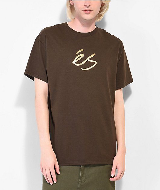 eS camiseta marrón con texto metalizado
