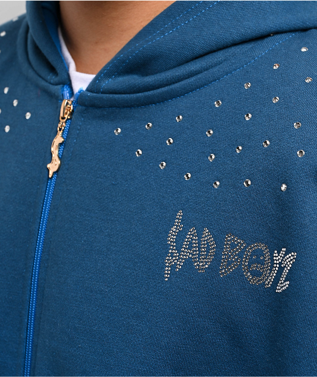 SAD BOYZ $AD BOYZ by Junior H Angel Blue Rhinestone Zip Hoodie