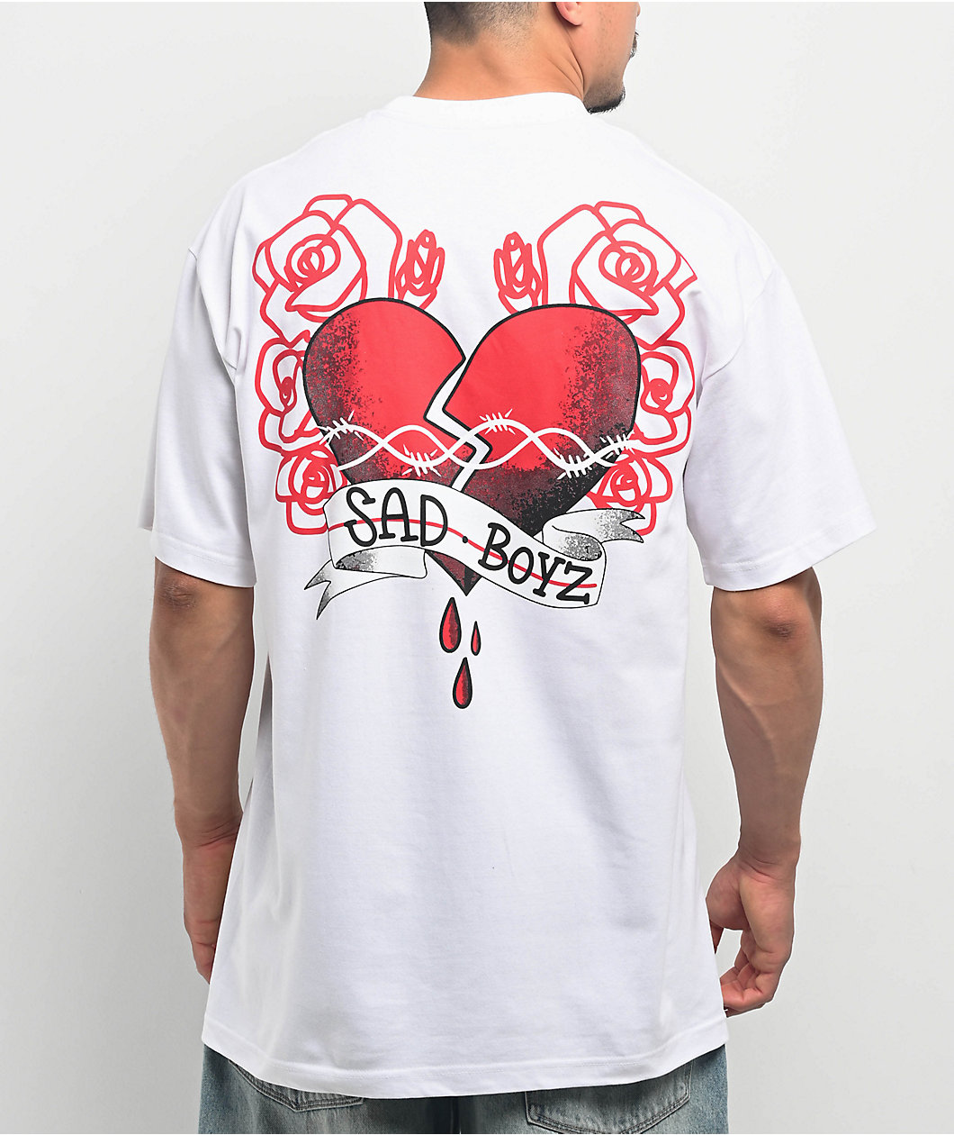 【threetimes】25SS / Heart ribbon tee Rhinestone Custom Tees - Awareness: Pink Ribbon Heart – Tees
