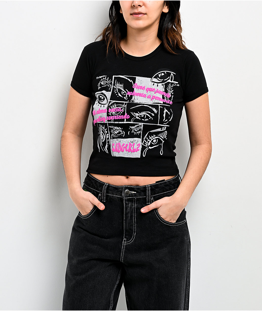 SAD GIRLZ $AD GIRLZ by Junior H Flower Black Crop T-Shirt