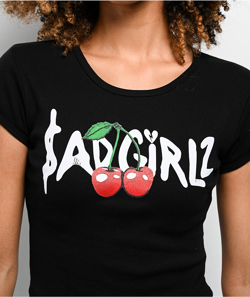 SAD GIRLZ $AD GIRLZ By Junior H Cherry Black T-Shirt | MainPlace Mall