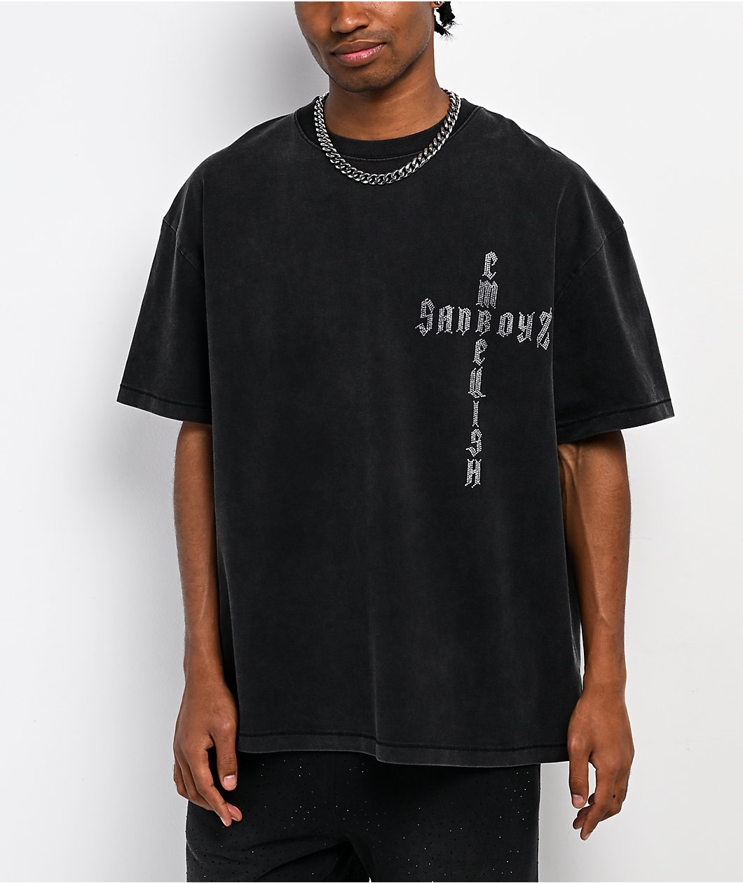 $AD BOYZ x Embellish Cross Black Wash T-Shirt