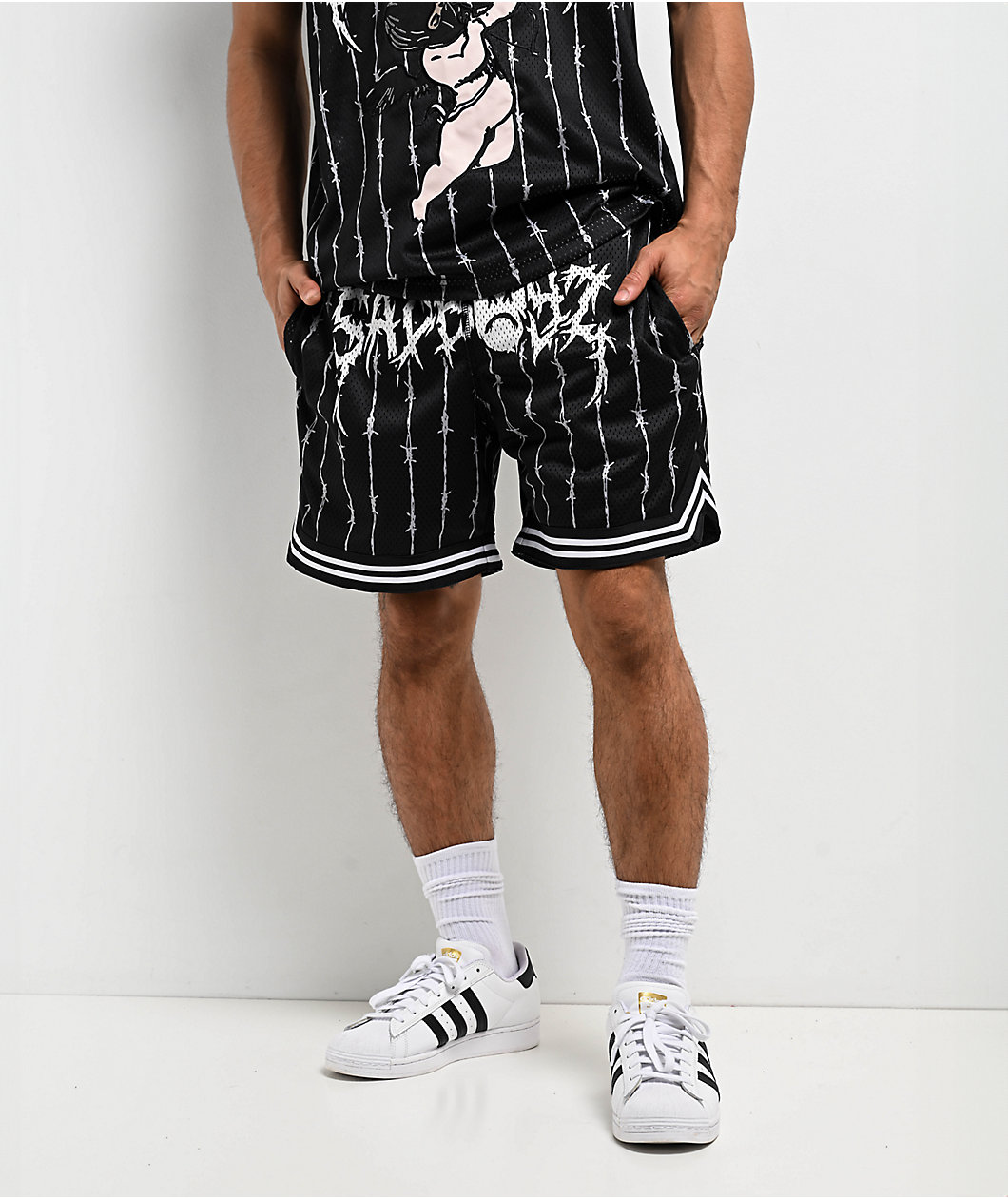 $AD BOYZ By Junior H Arrows Black Mesh Shorts