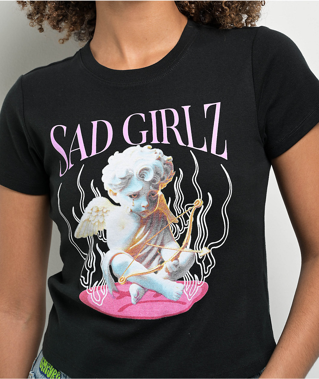 $AD BOYZ By Junior H SAD GIRLZ Cherub Black Crop T-Shirt